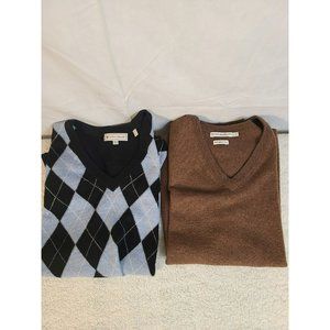 (2) Peter Millar Argyle blue & Brown 100% Merino Wool Sweater Vest Men's size L